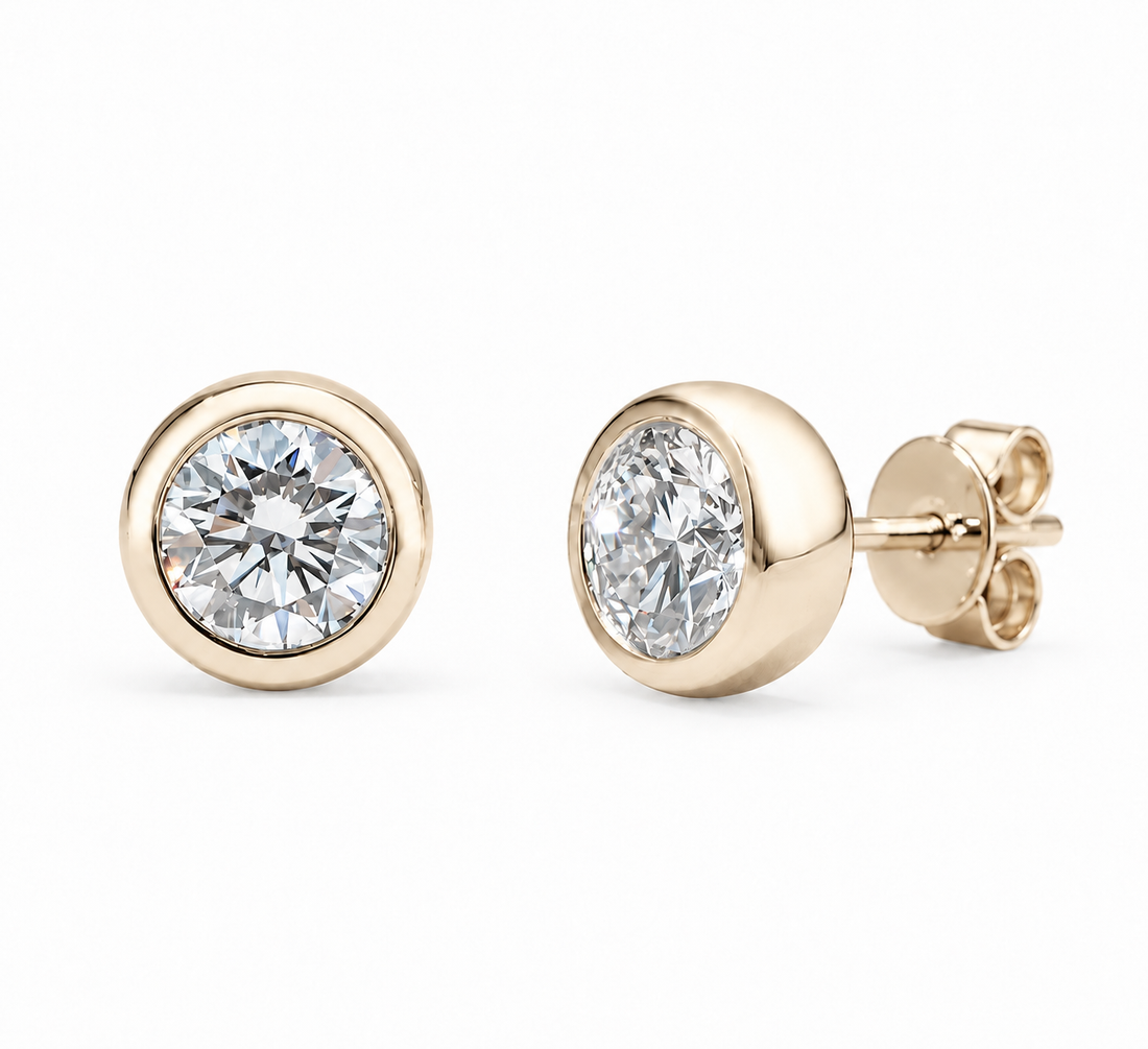 Bezel-Set Round Lab Diamond Stud Earrings in 14K Yellow Gold