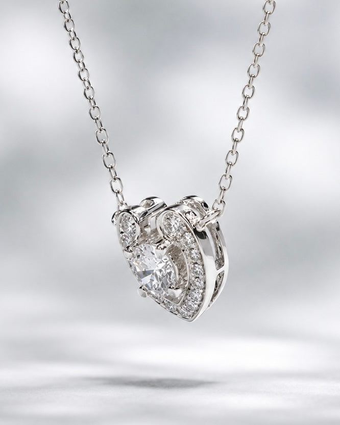 6mm, 0.4ct Round Cut Lab Diamond Open Heart Pendant Necklace