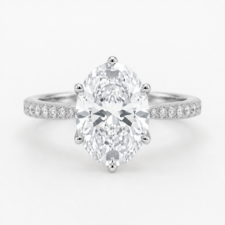 Oval Diamond Ring with Diamond Band, "Lotus Lace Bold"