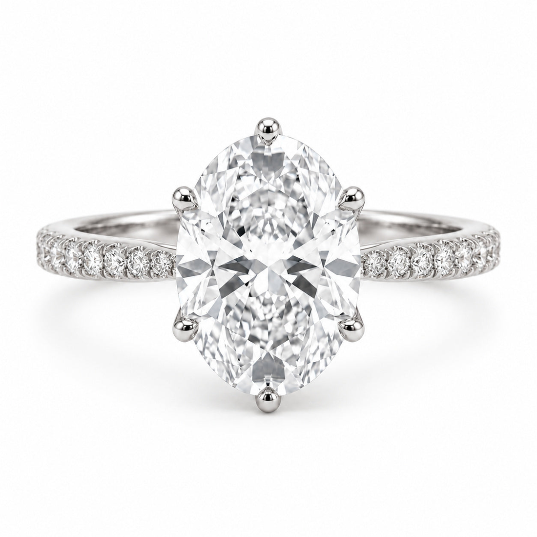 Lotus Lace Bold oval lab diamond engagement ring in 14K white gold or platinum