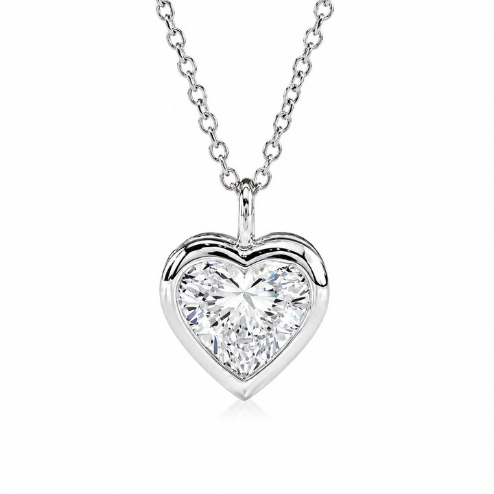 1.00ct Heart-Cut Diamond Bezel Pendant Necklace