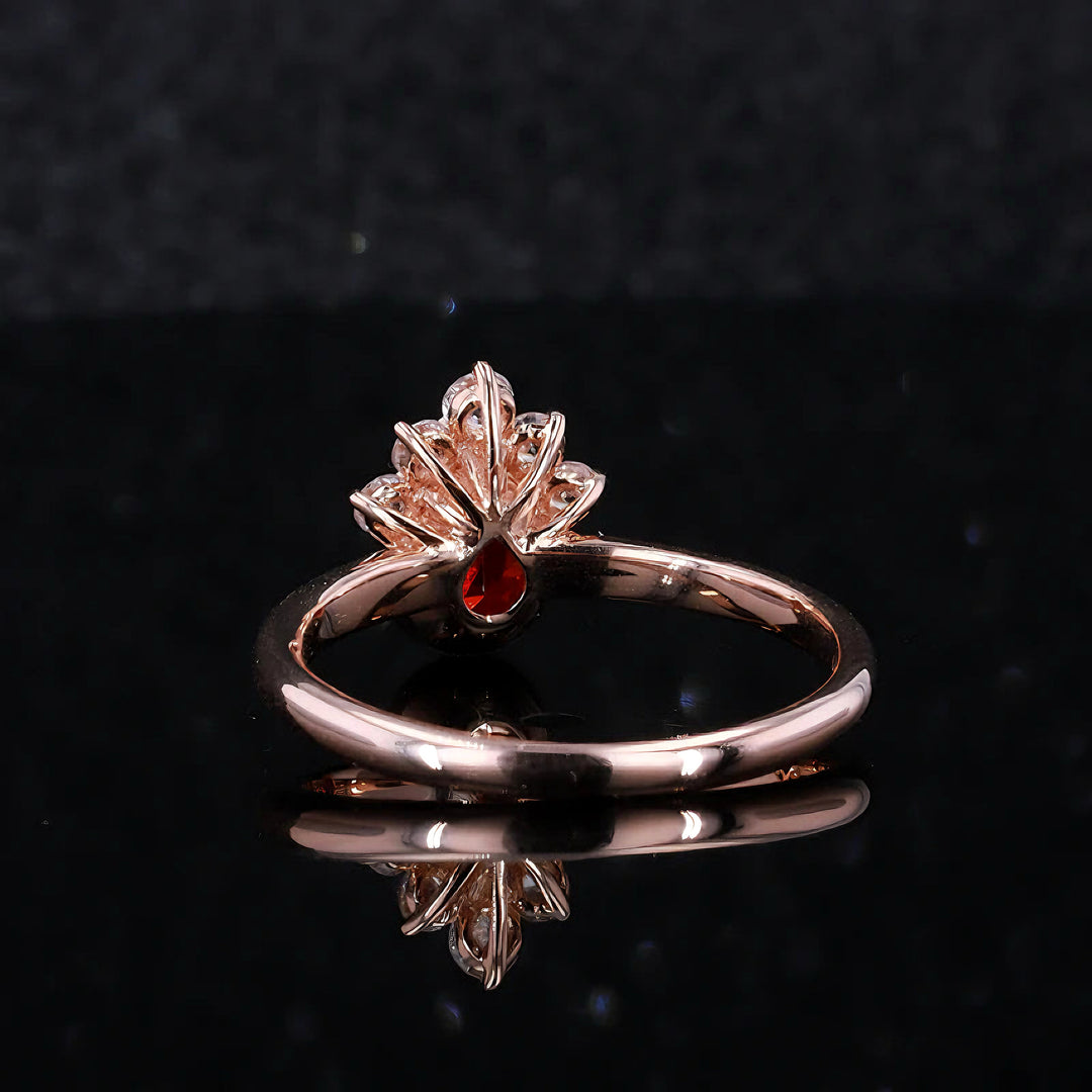 7x10mm, 3.00ct Pear Lab-Grown Red Ruby Ring with Diamond Accents in 14K Rose Gold
