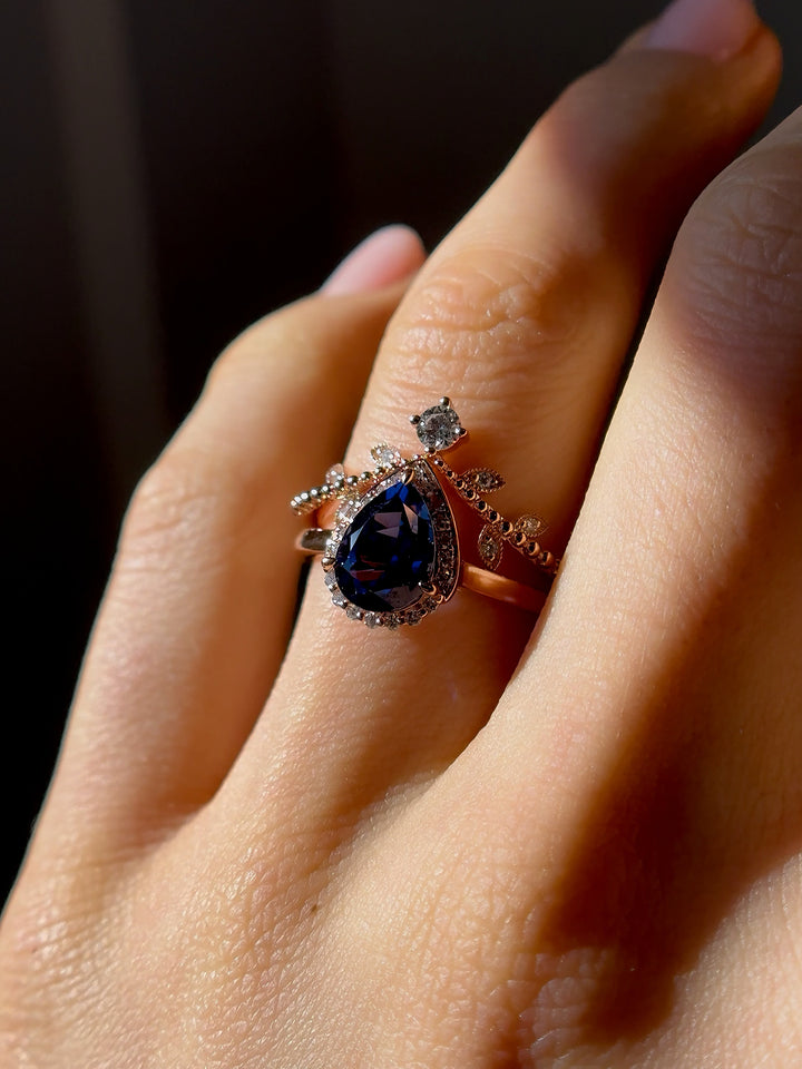2.00ct Pear-Cut Blue Sapphire with Diamond Halo Ring in 18K Rose Gold, “The Celestine”