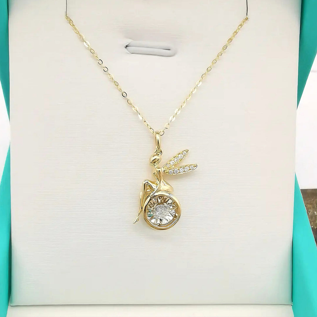 Fairy Pendant Necklace with 0.05ct Dancing Diamond in 18K Yellow/Rose Gold