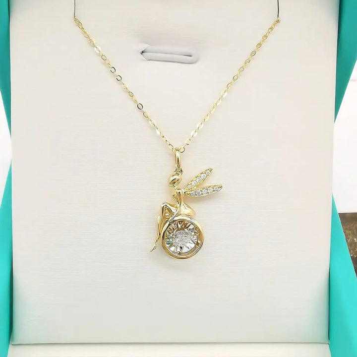 Fairy Pendant Necklace with 0.05ct Dancing Diamond in 18K Yellow/Rose Gold