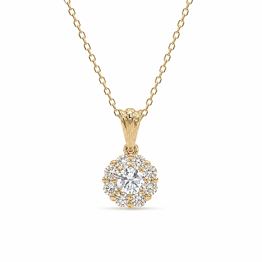 6.4mm, 0.3ct Round Cut Lab Diamond Daisy Flower Pendant Necklace