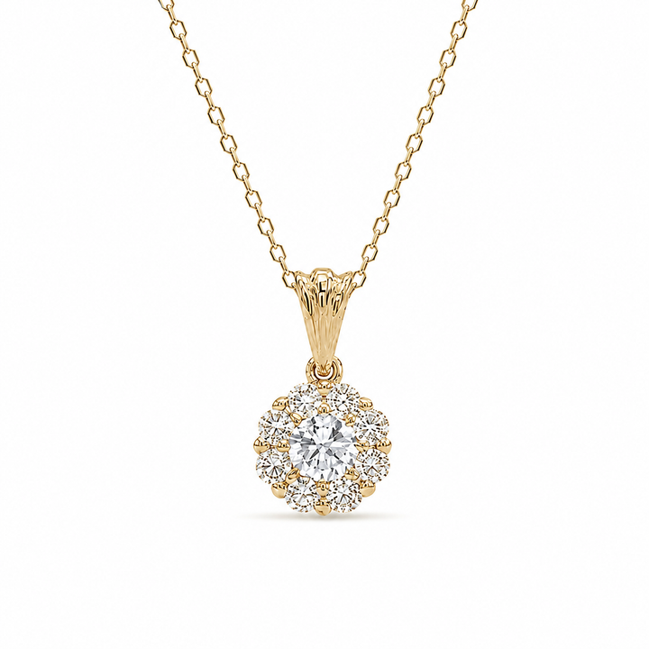 6.4mm, 0.3ct Round Cut Lab Diamond Daisy Flower Pendant Necklace