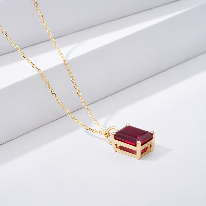 7x9mm, 3ct Emerald Cut Red Ruby Pendant Necklace