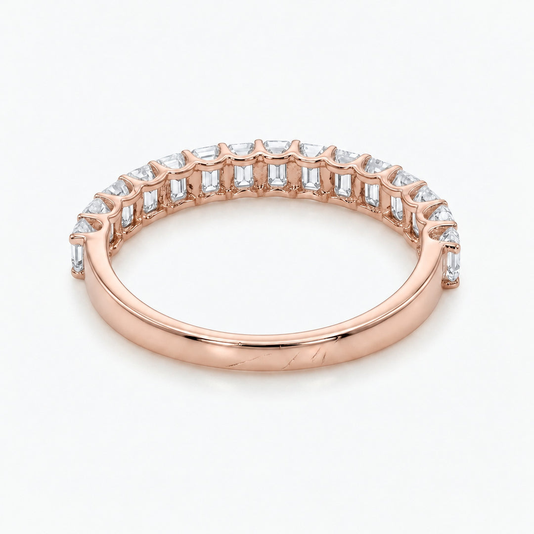 Emerald & Diamond Half Eternity Band (2.5mm) in 14K rose gold, angle view