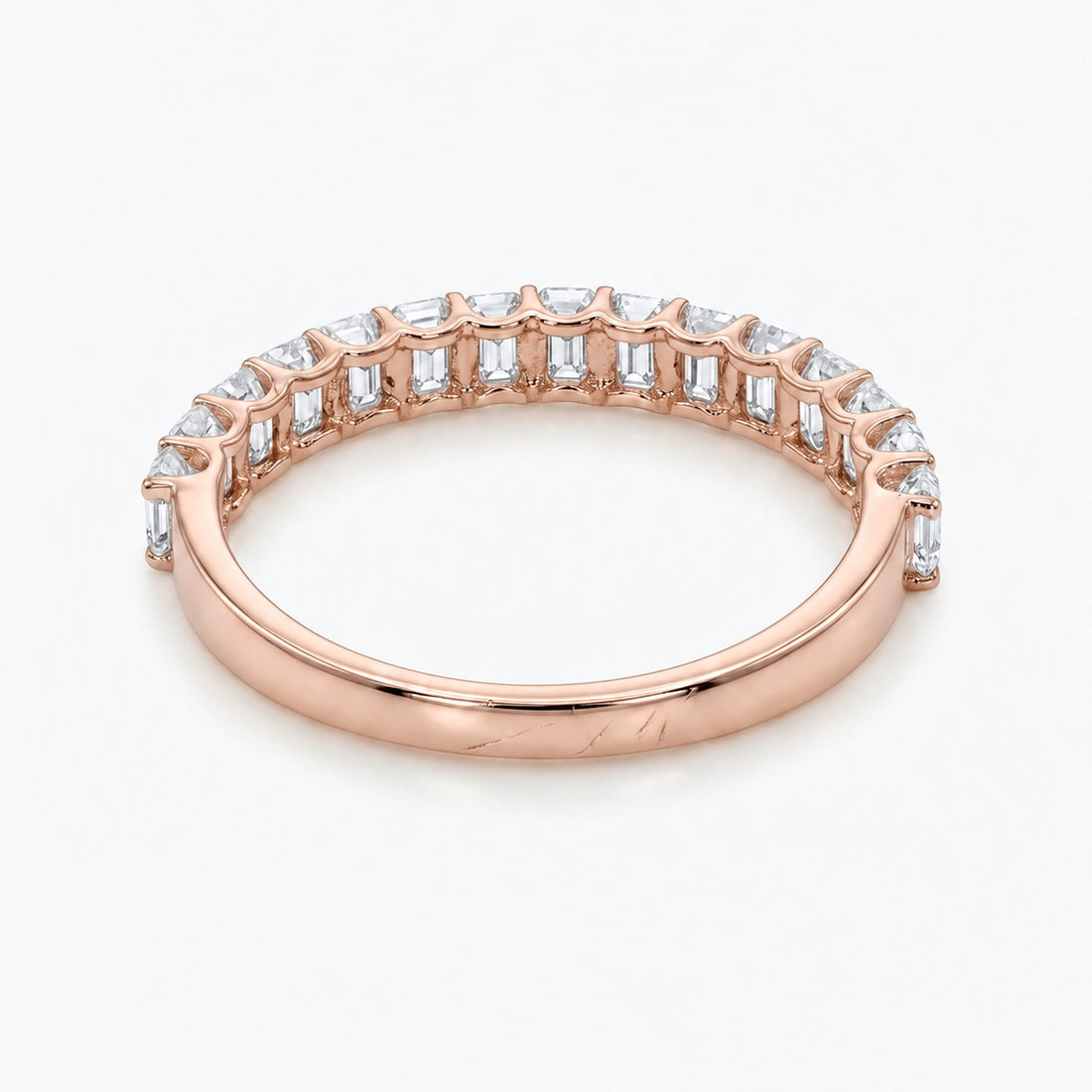 Emerald & Diamond Half Eternity Band (2.5mm) in 14K rose gold, angle view