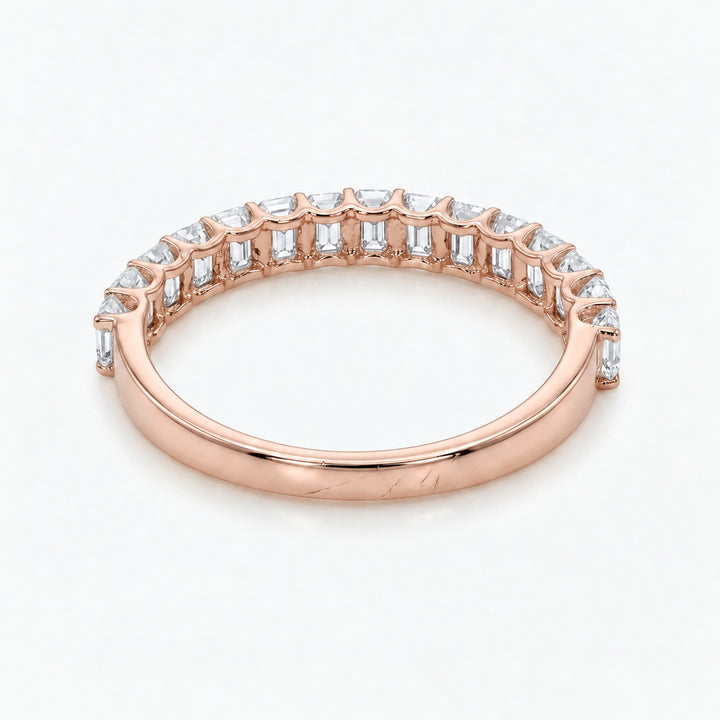 Emerald & Diamond Half Eternity Band (2.5mm) in 14K rose gold, angle view
