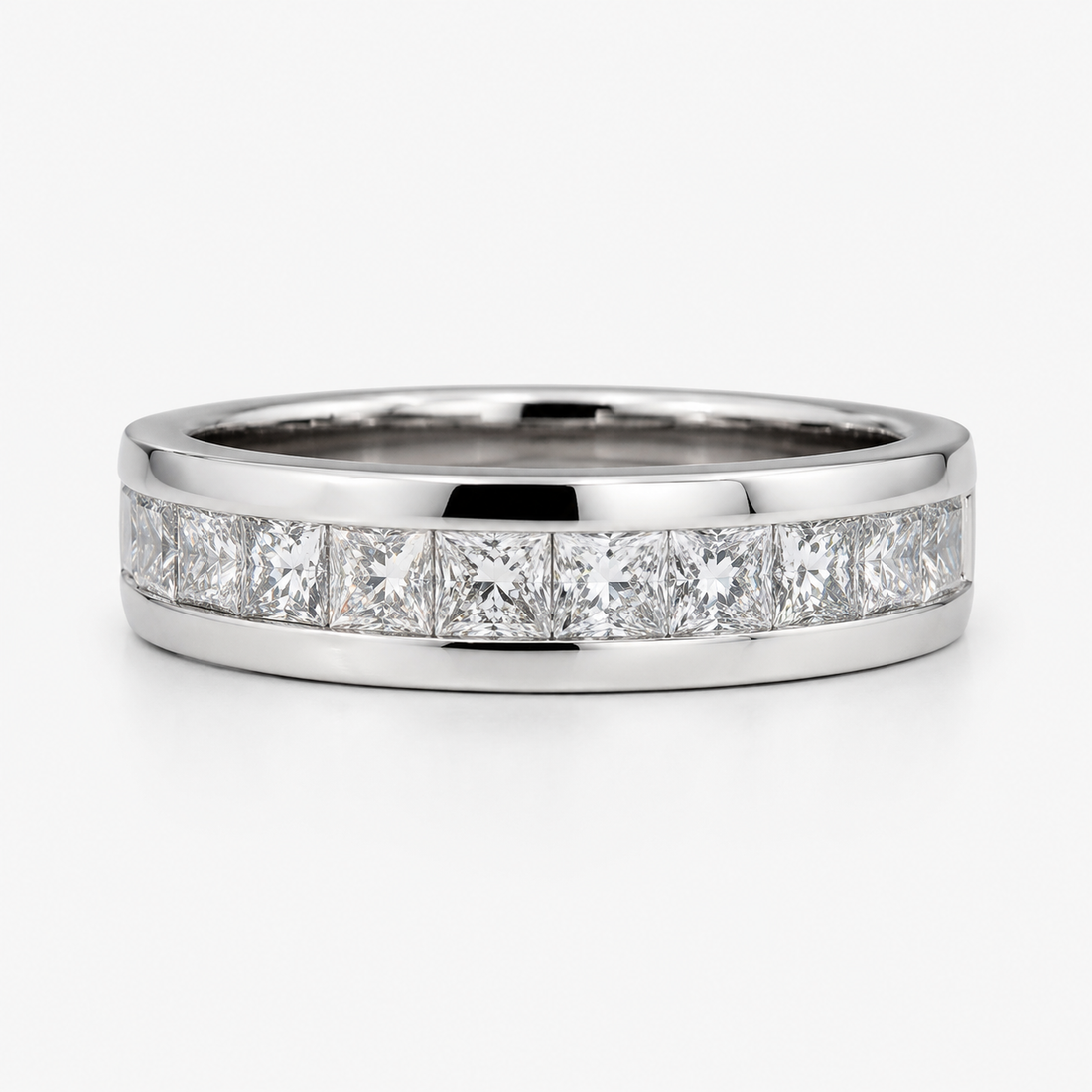 Princess-cut lab diamond channel-set half-eternity band, 6.5mm, view 10