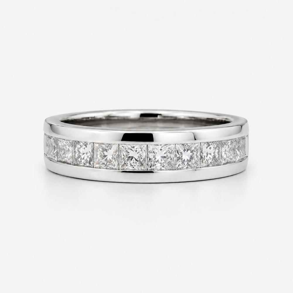 Princess-cut lab diamond channel-set half-eternity band, 6.5mm, view 4