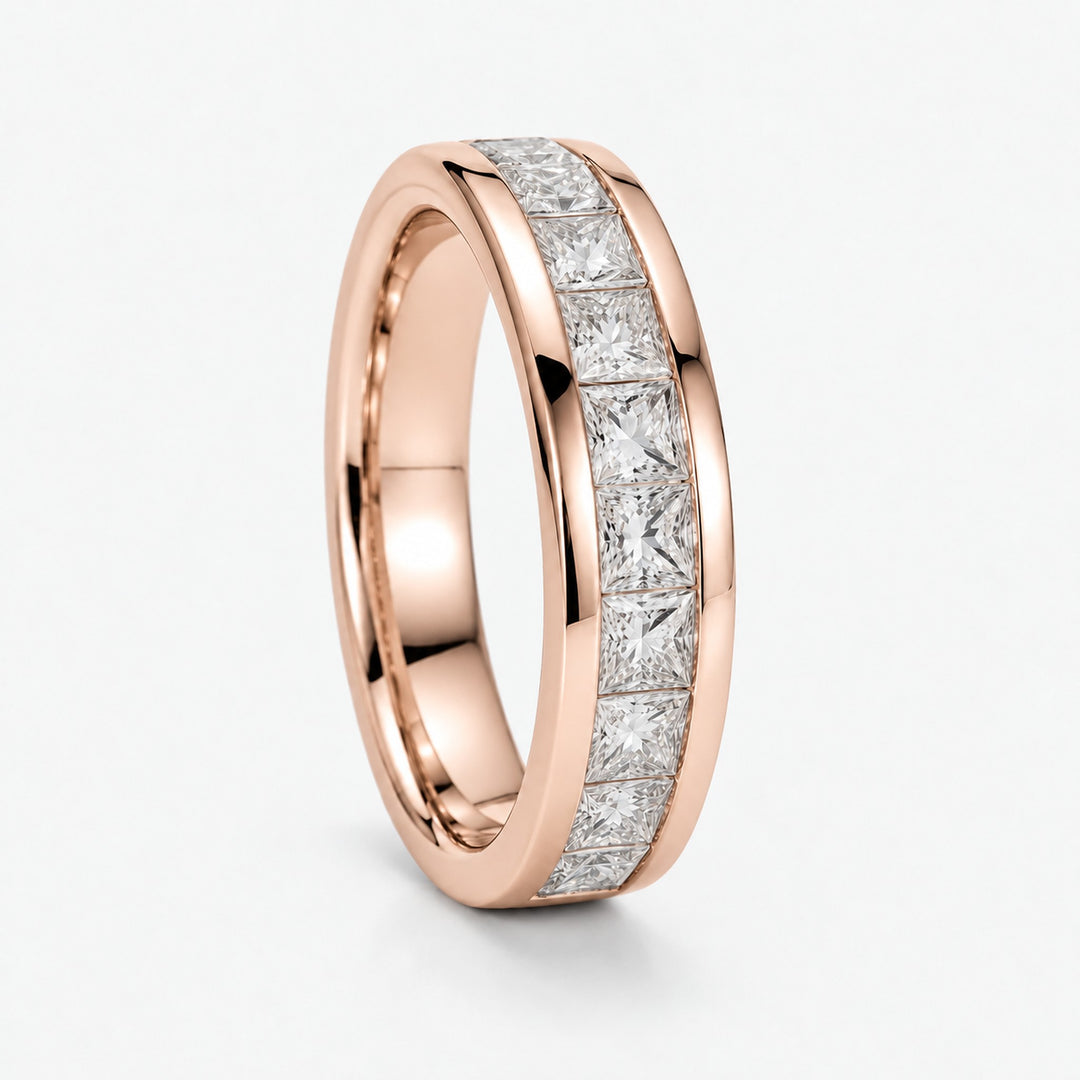 Princess-Cut Channel-Set Half Eternity Band (6.5mm) in 14K rose gold, angle view