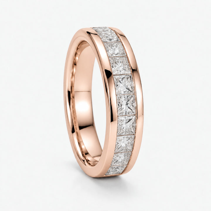Princess-Cut Channel-Set Half Eternity Band (6.5mm) in 14K rose gold, angle view