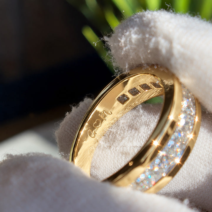 Princess-Cut Channel-Set Half Eternity Band (6.5mm) in 14K yellow gold, lifestyle