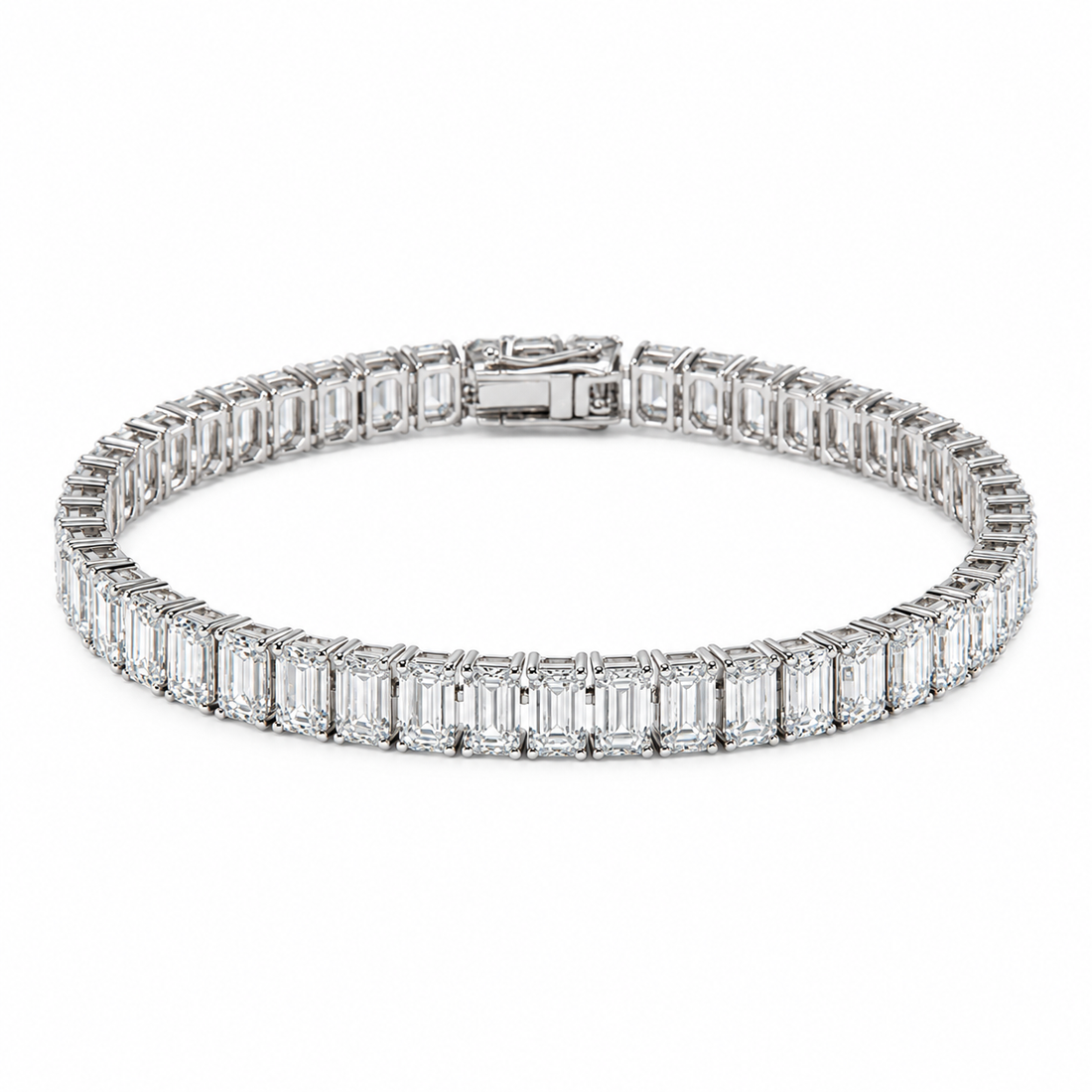 Emerald-Cut Lab Diamond Tennis Bracelet on a white background