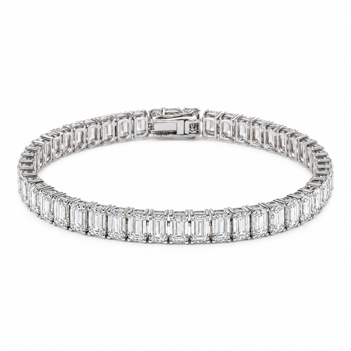Emerald-Cut Lab Diamond Tennis Bracelet on a white background