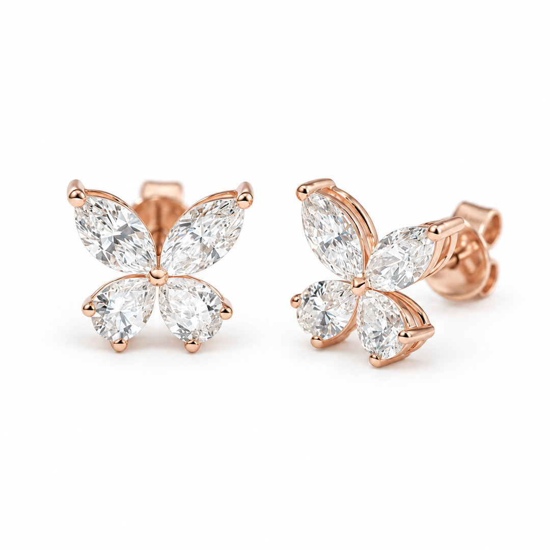 Butterfly Lab Diamond Stud Earrings in 14K Rose Gold