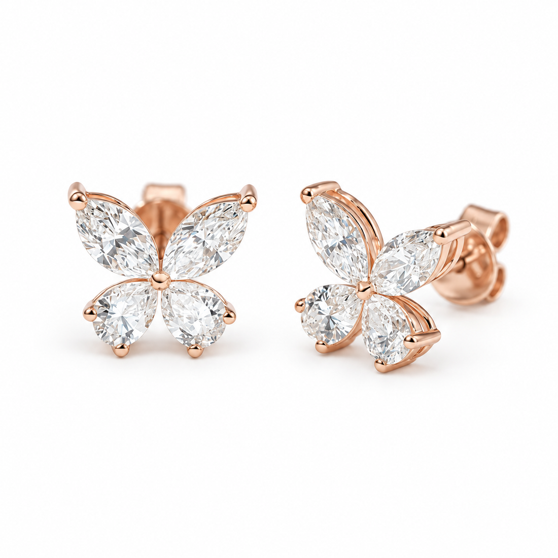 Butterfly Lab Diamond Stud Earrings in 14K Rose Gold