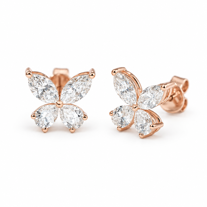 Butterfly Lab Diamond Stud Earrings in 14K Rose Gold