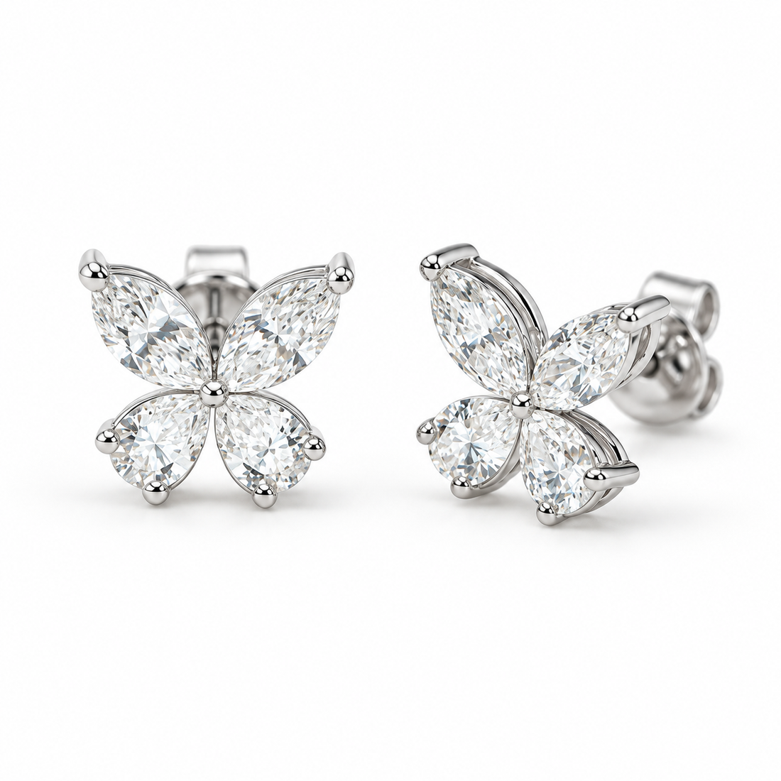 Butterfly Lab Diamond Stud Earrings in 14K White Gold
