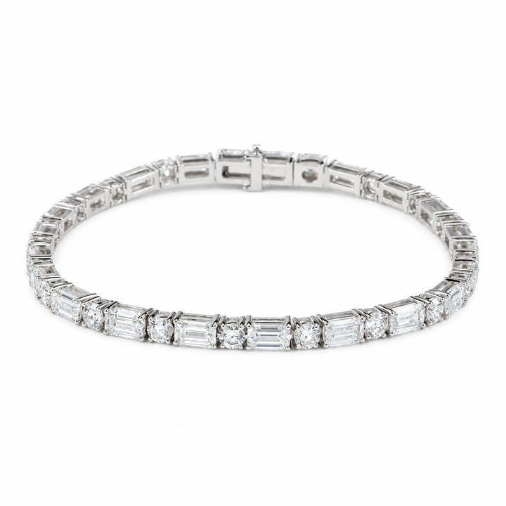 Round & Emerald-Cut Lab Diamond Tennis Bracelet on a white background