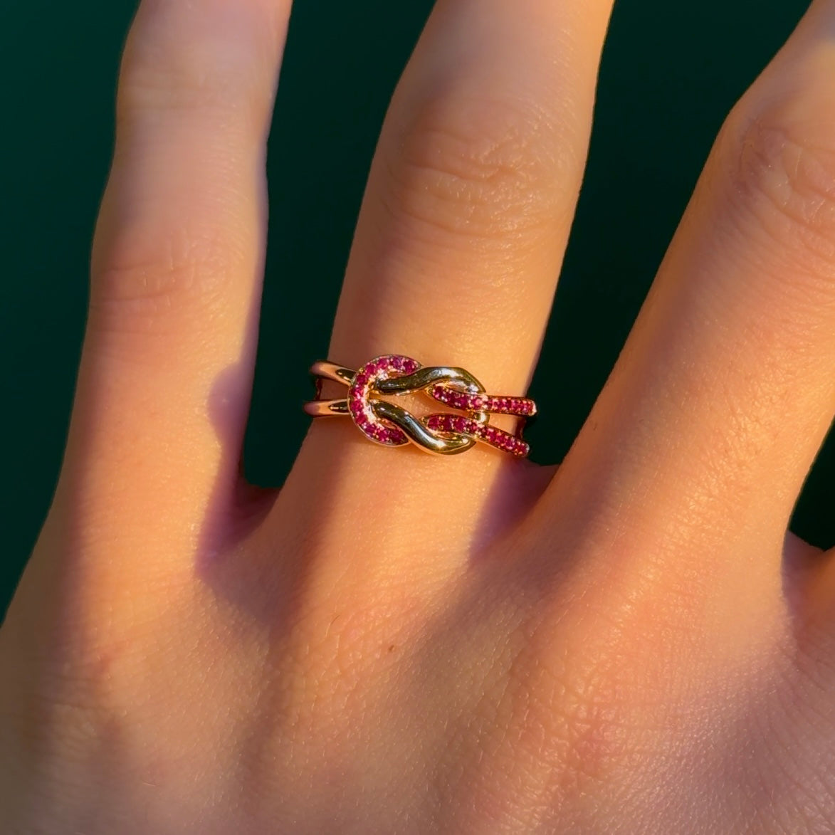 Customized™ Natural Ruby Knot Ring in 18K Solid Yellow Gold