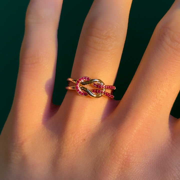 Customized™ 0.25ctw Natural Ruby Knot Ring in Yellow Gold