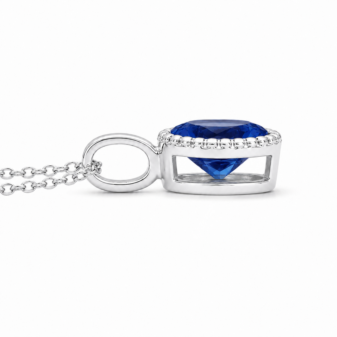 5x7mm, 1.00ct Oval Lab-Grown Blue Sapphire Pendant Necklace in 14K White Gold