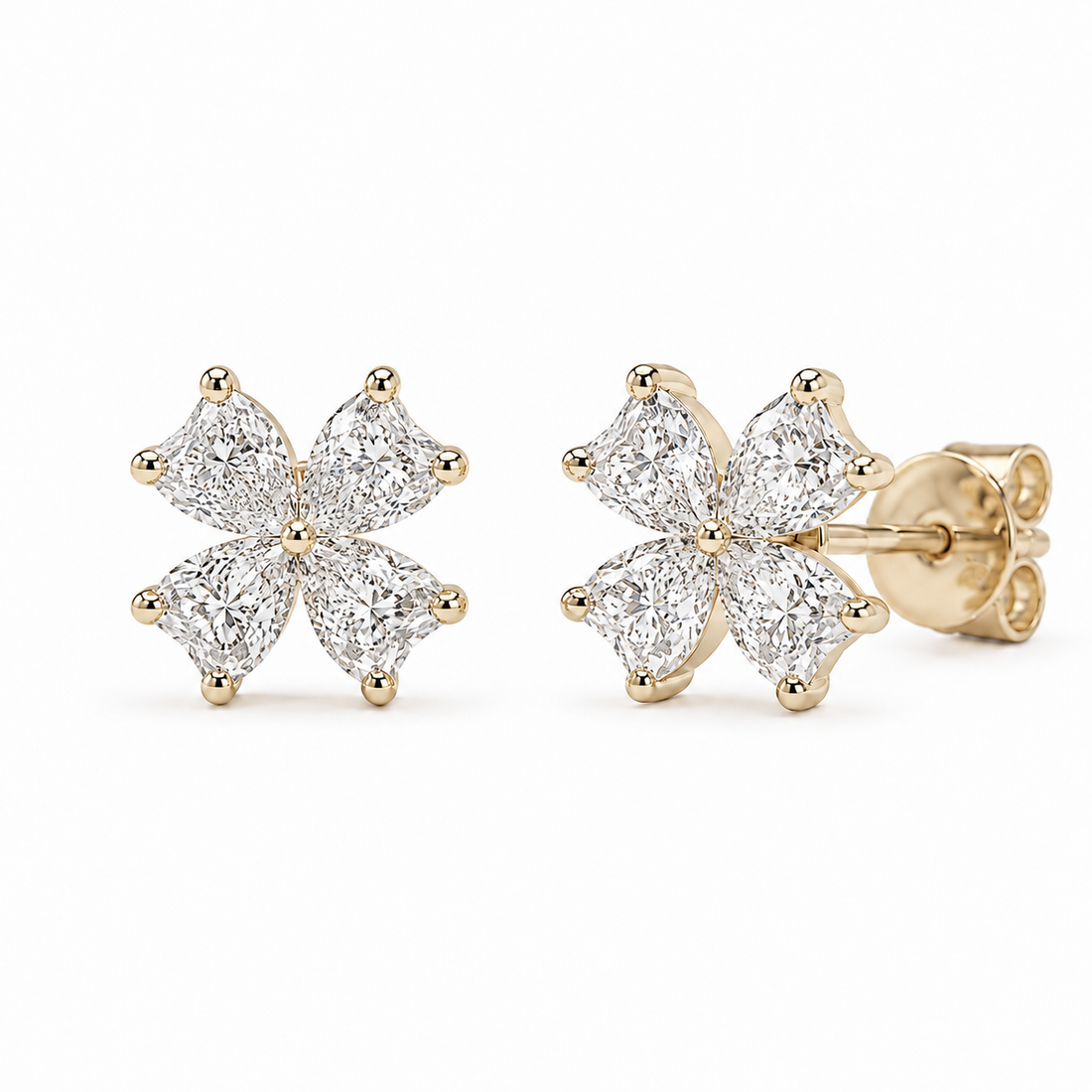 Heart Bloom Lab Diamond Earrings in 14K Yellow Gold