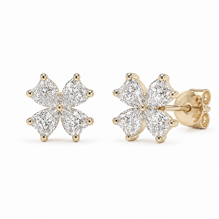 Heart Bloom Lab Diamond Earrings in 14K Yellow Gold