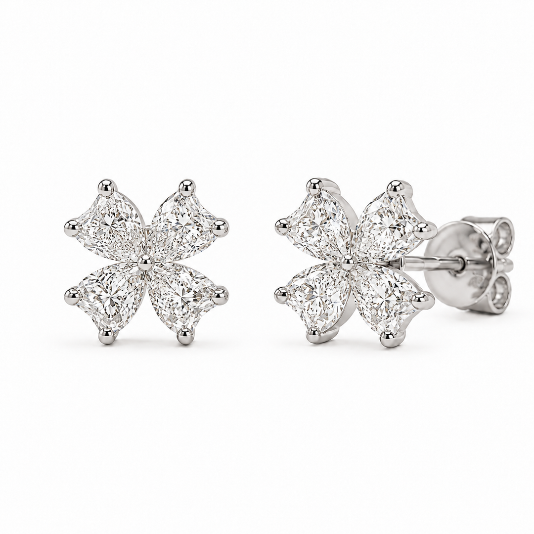 Heart Bloom Lab Diamond Earrings in 14K White Gold