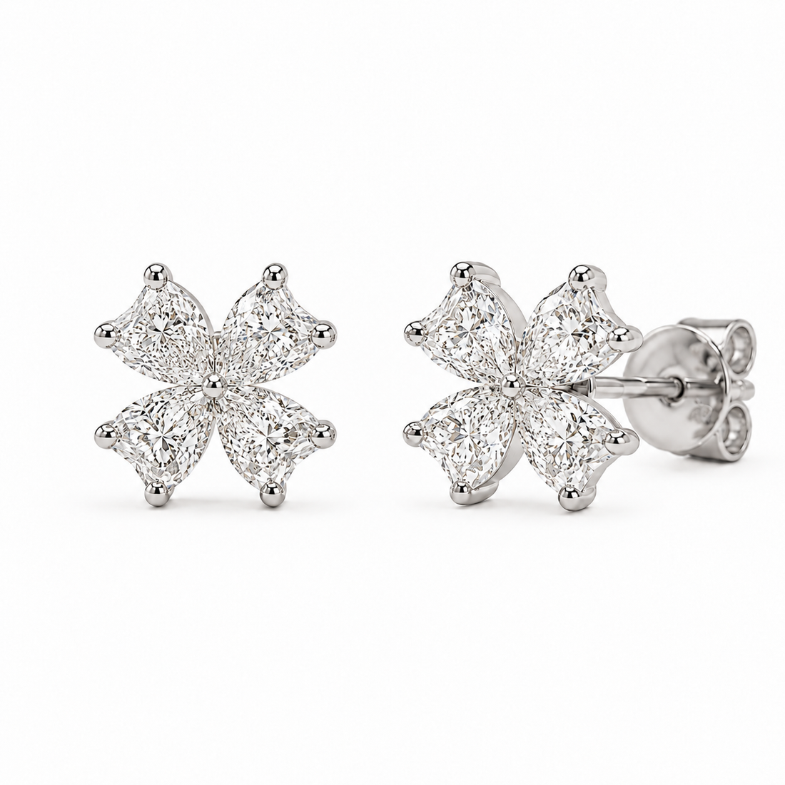 Heart Bloom Lab Diamond Earrings in 14K White Gold