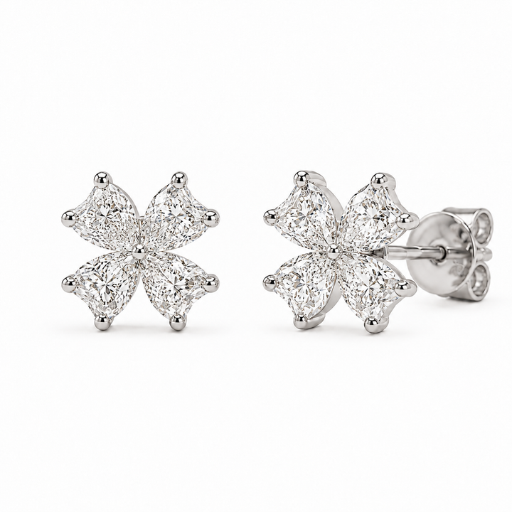 Heart Bloom Lab Diamond Earrings in 14K White Gold