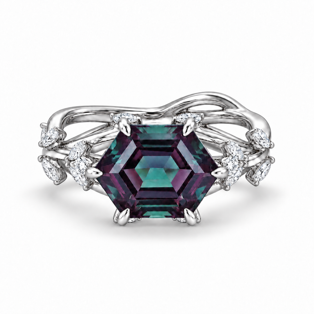 The Verbena — Dutch Marquise Alexandrite Garden Ring in platinum