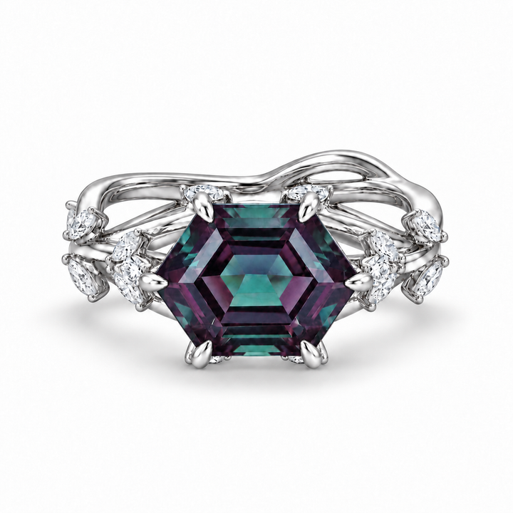 The Verbena — Dutch Marquise Alexandrite Garden Ring in platinum