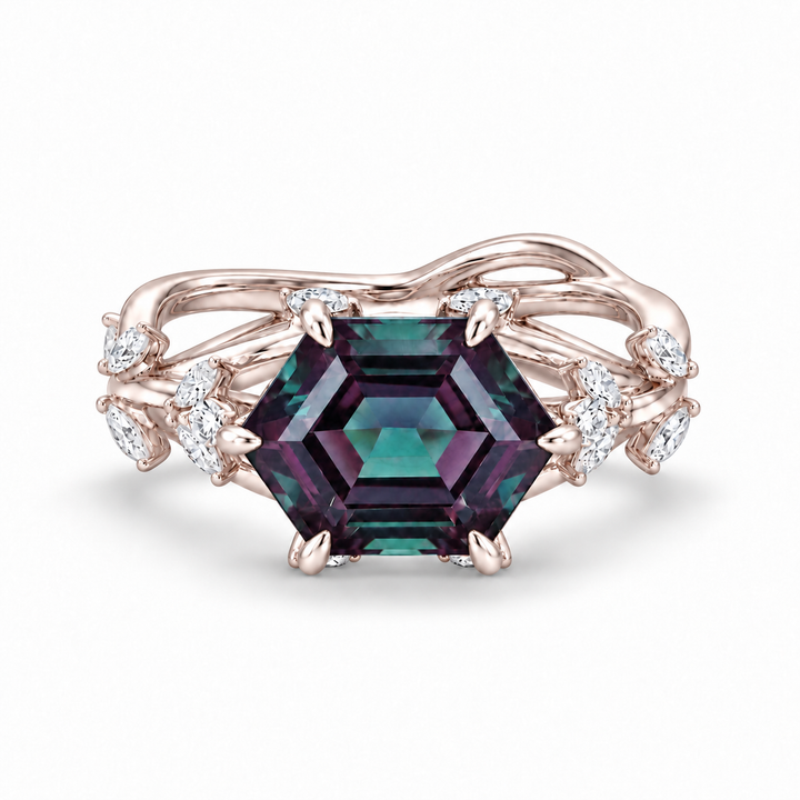 The Verbena — Dutch Marquise Alexandrite Garden Ring in rose gold