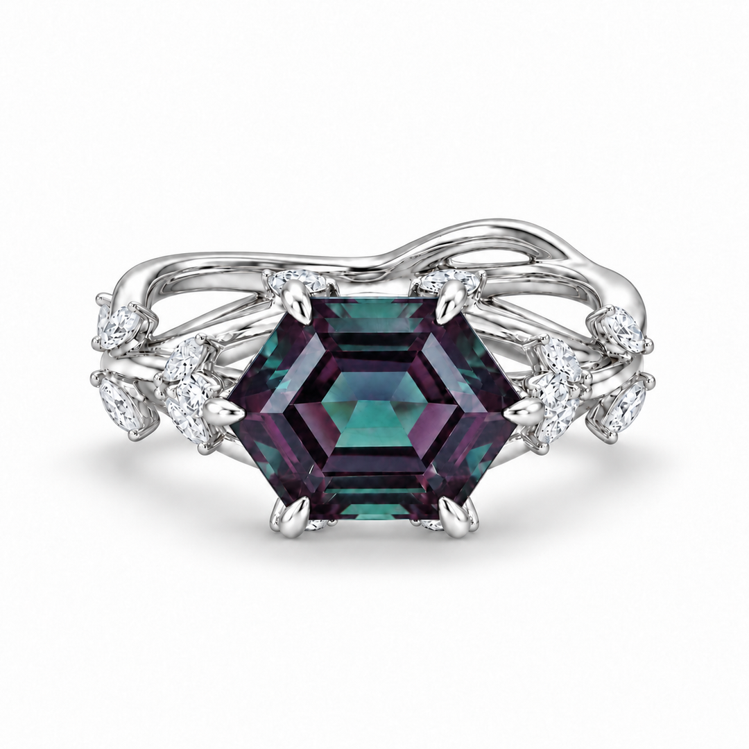 The Verbena — Dutch Marquise Alexandrite Garden Ring in white gold