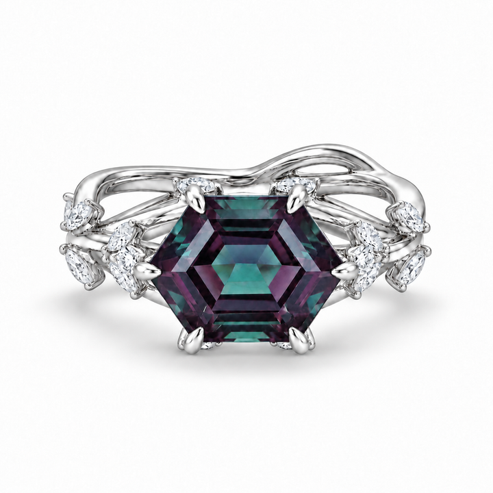 The Verbena — Dutch Marquise Alexandrite Garden Ring in white gold