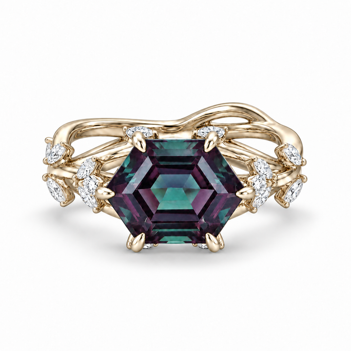 The Verbena — Dutch Marquise Alexandrite Garden Ring in yellow gold