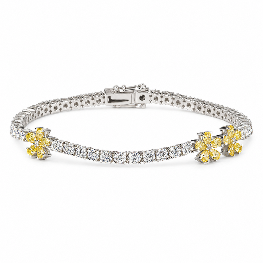 Yellow Flower Lab Diamond Tennis Bracelet — 7.2ctw (3mm)