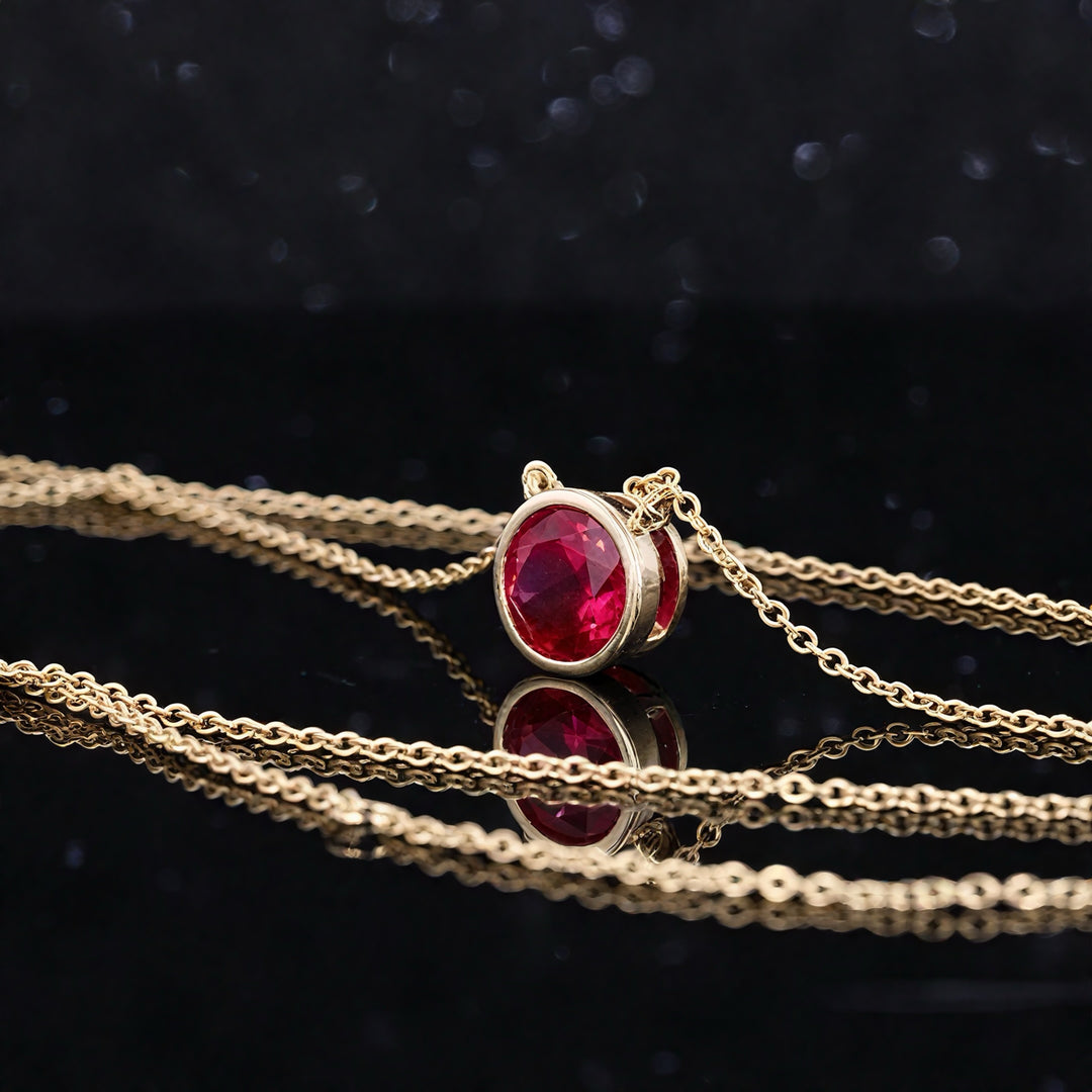 Round Cut Bezel Set 6.5mm Ruby Pendant Necklace in 10K Solid Yellow Gold