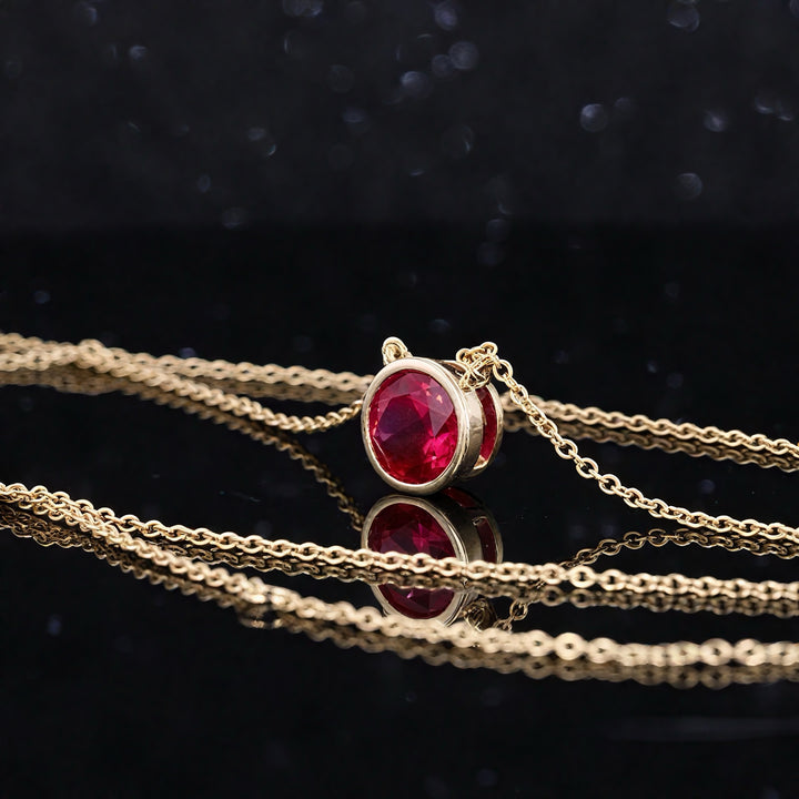 Round Cut Bezel Set 6.5mm Ruby Pendant Necklace in 10K Solid Yellow Gold