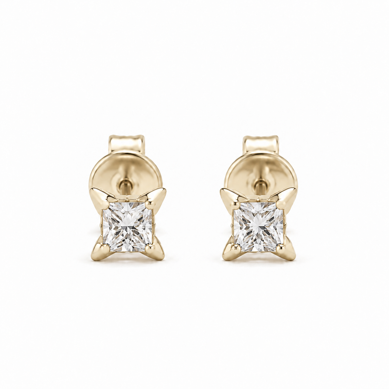 Princess-Cut Lab Diamond Flower Stud Earrings — 0.40ctw