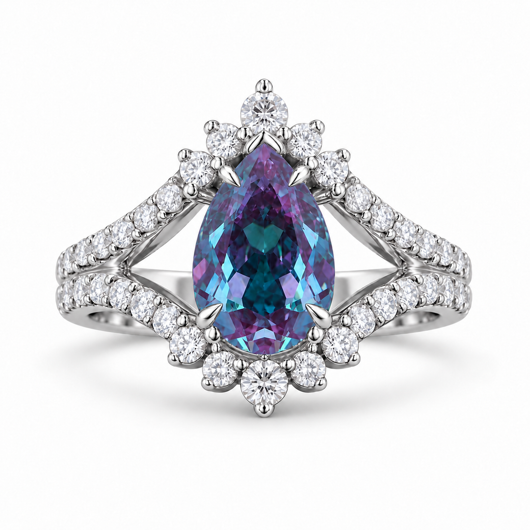 The Eye — Pear Alexandrite Diamond Ring in platinum