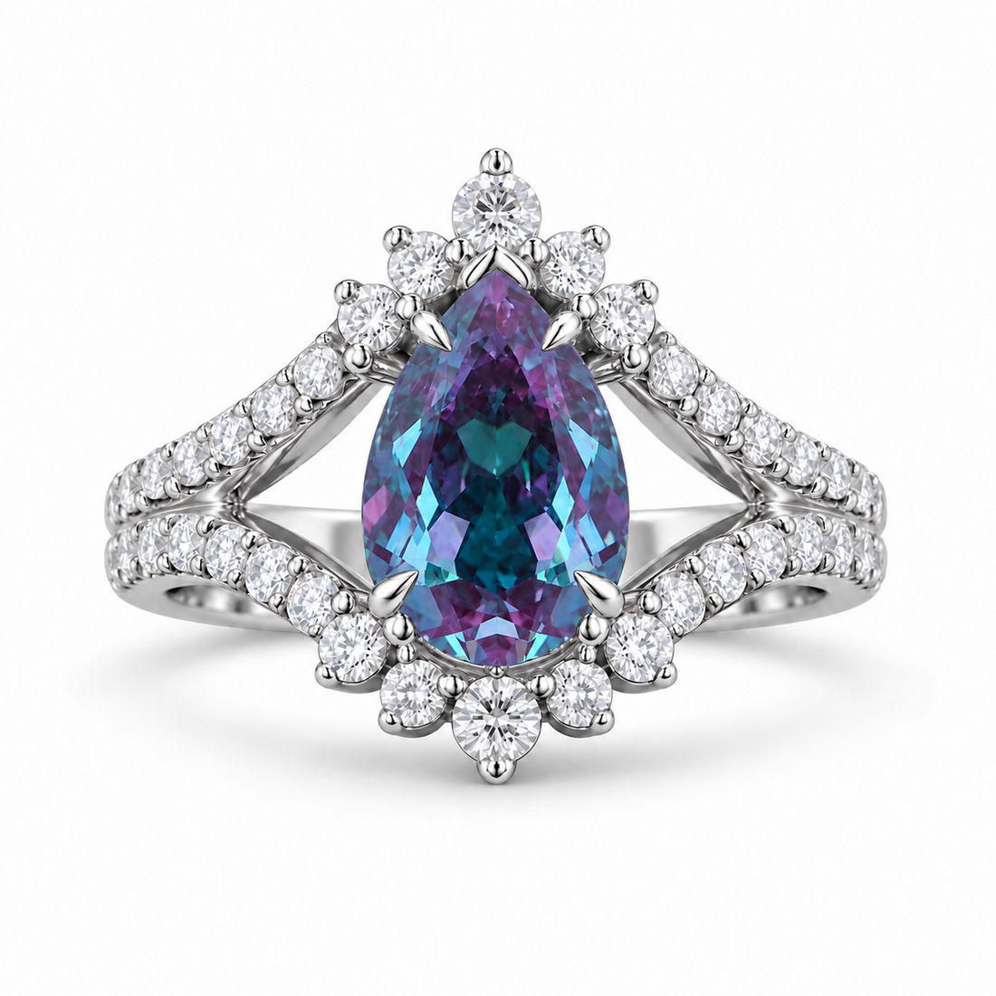 The Eye — Pear Alexandrite Diamond Ring in platinum