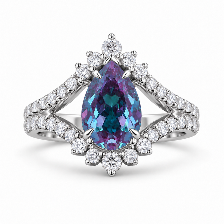 The Eye — Pear Alexandrite Diamond Ring in platinum