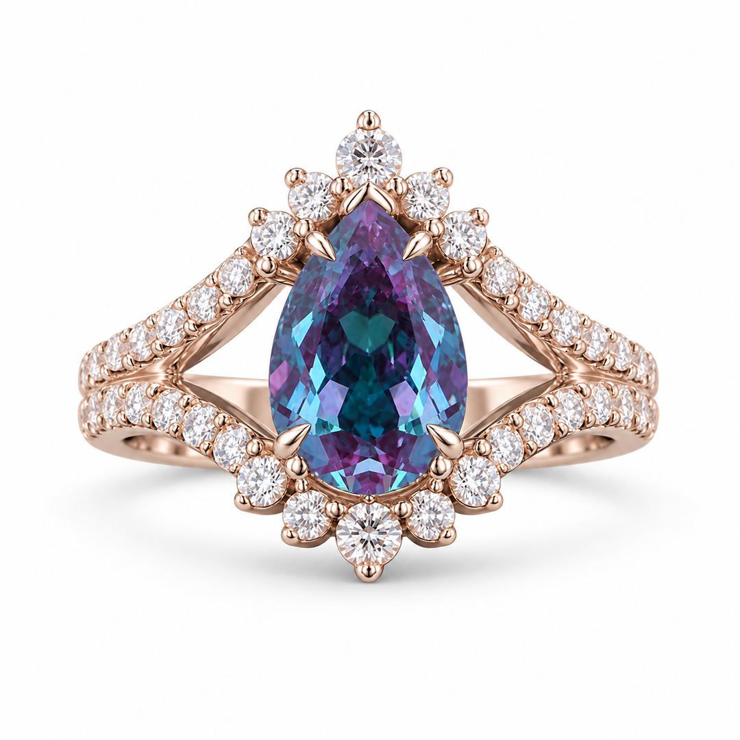 The Eye — Pear Alexandrite Diamond Ring in rose gold