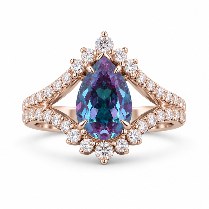 The Eye — Pear Alexandrite Diamond Ring in rose gold